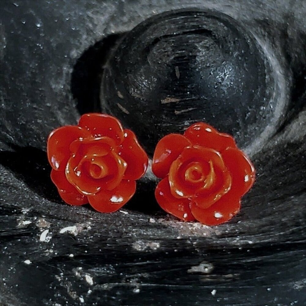 Muted Red Rose Flower 11mm Lucite Acrylic Stud Sustainable Earrings